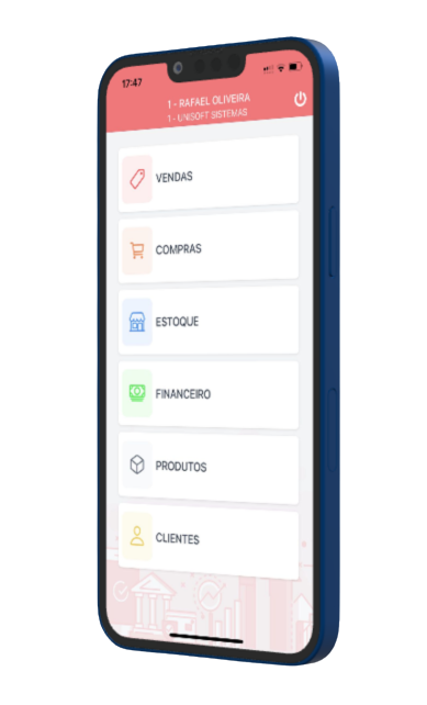 App de Vendas Otimizer rodando em um smartphone - tela 1
