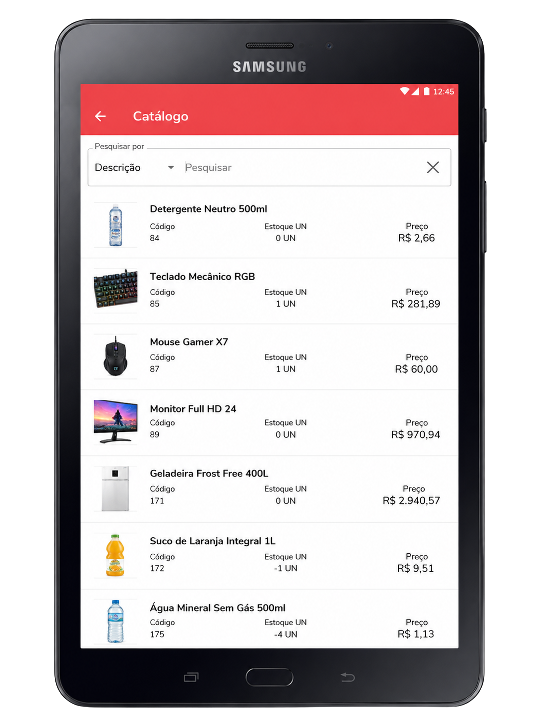 App de Vendas Otimizer rodando em um smartphone - tela 2