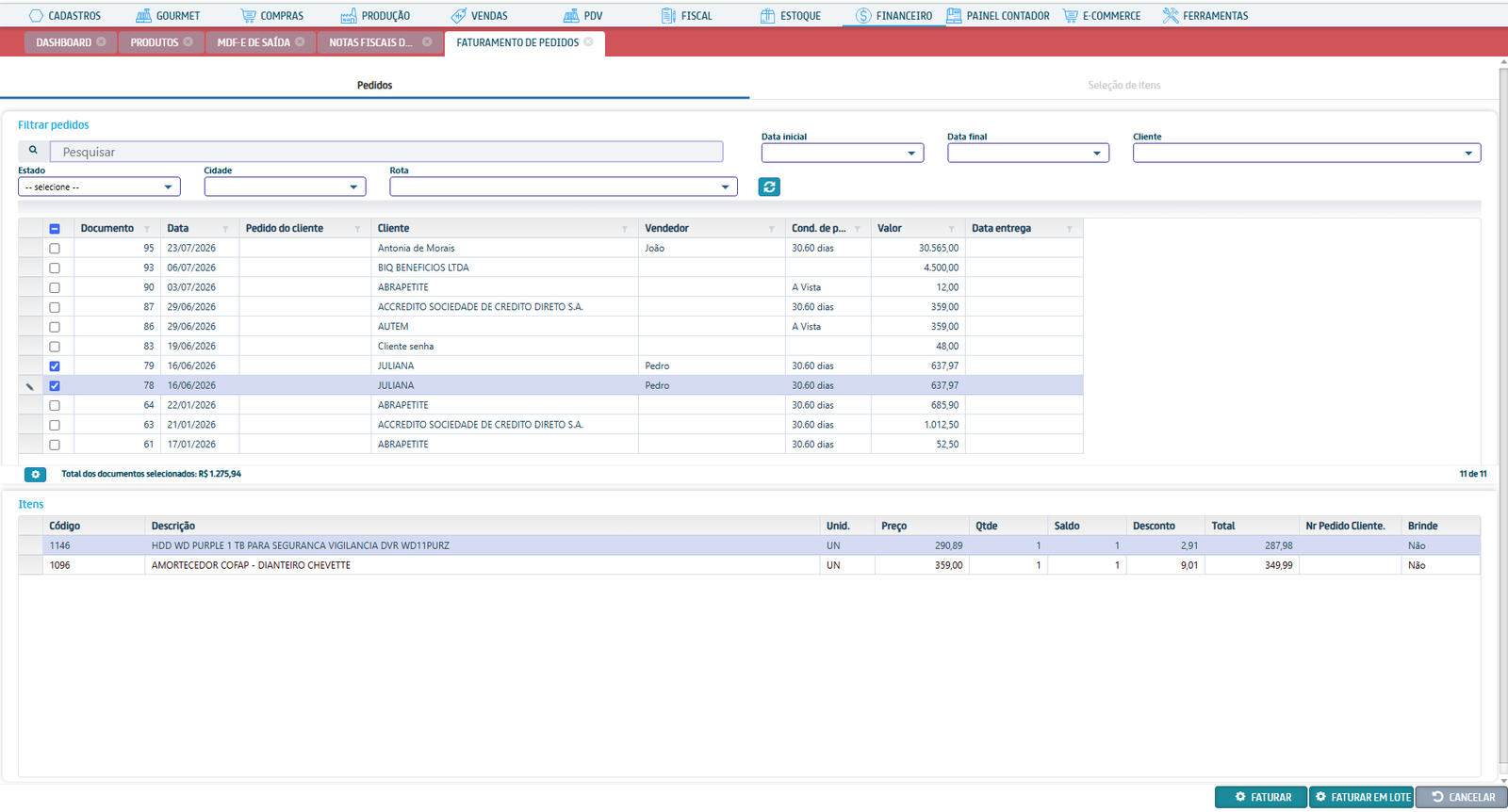 Tela do sistema ERP da Otimizer — 8